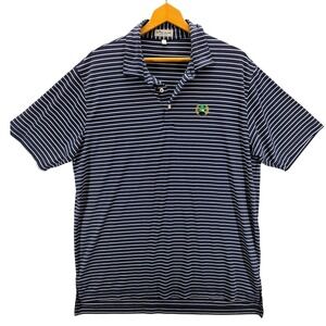 Peter Millar Summer Comfort Mens Large Navy Blue Striped Eagle Crest Golf Polo
